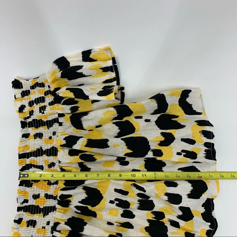 Who What Wear Linen Graphic Cat Smocked Off The Shoulder Short Sleeve Blouse Nwt - Picture 15 of 16